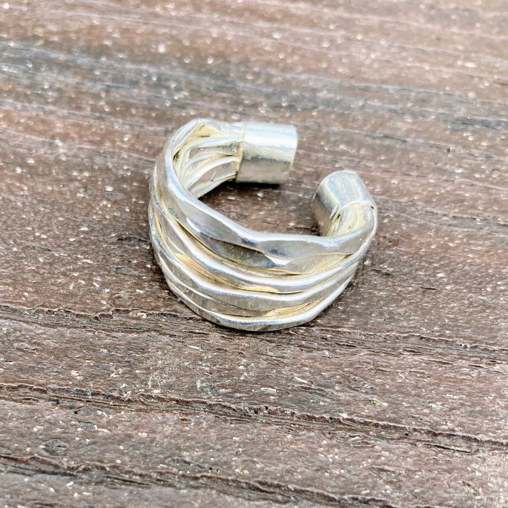 Vintage Sterling Silver 925 Multi Band 7 Bands Brutalist Modern Ring size 6 - Picture 5 of 11